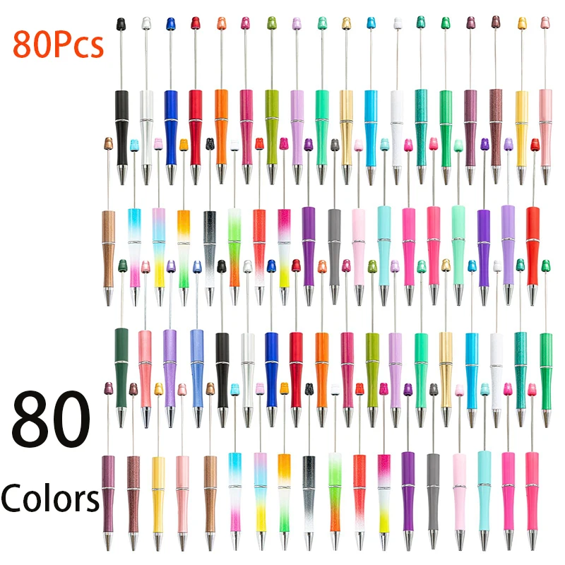 

80 Pieces Beading Pen DIY Plastic Beaded Pen Plastic Beaded Ballpoint Pen Wholesale