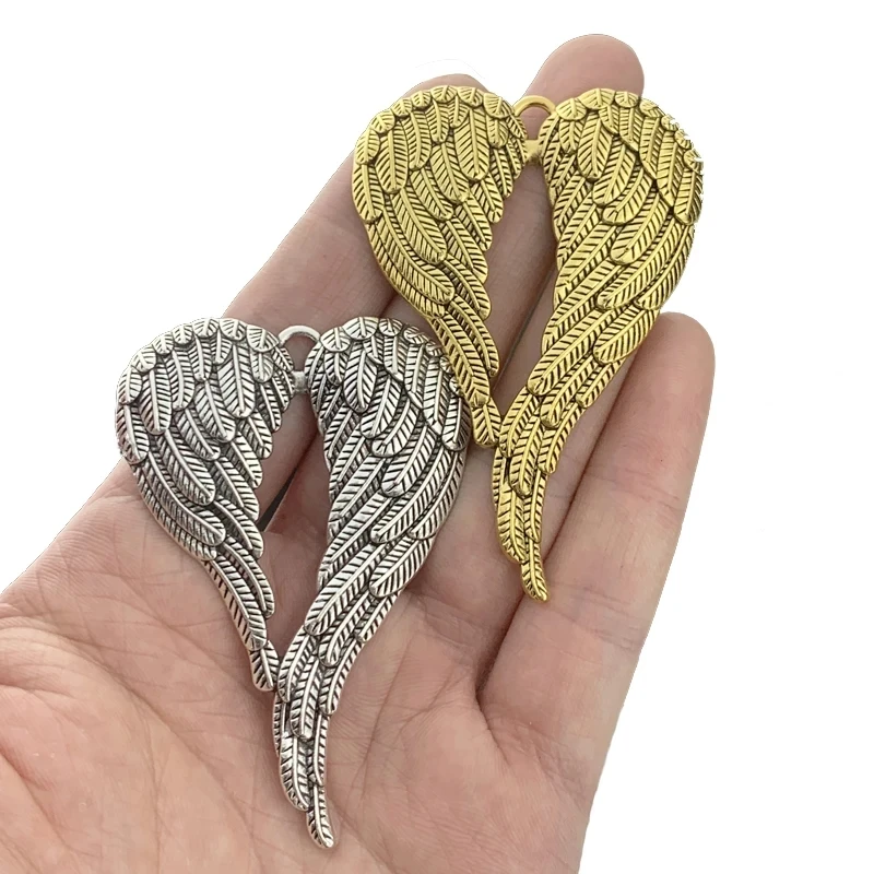 3pcs Tibetan Silver Large Boho Heart Angel Wings Lucky Charms Pendants for DIY Necklace Jewelry Making Findings