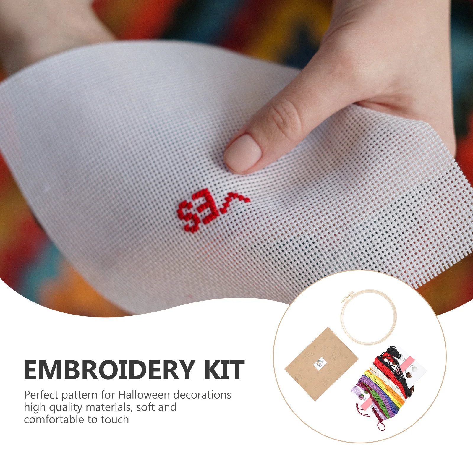 

1Set Halloween Pumpkin Skull Embroidery Material Kit DIY Cross Stitch Thread Set Embroidery Tool for Craft Cross Stitch Thread