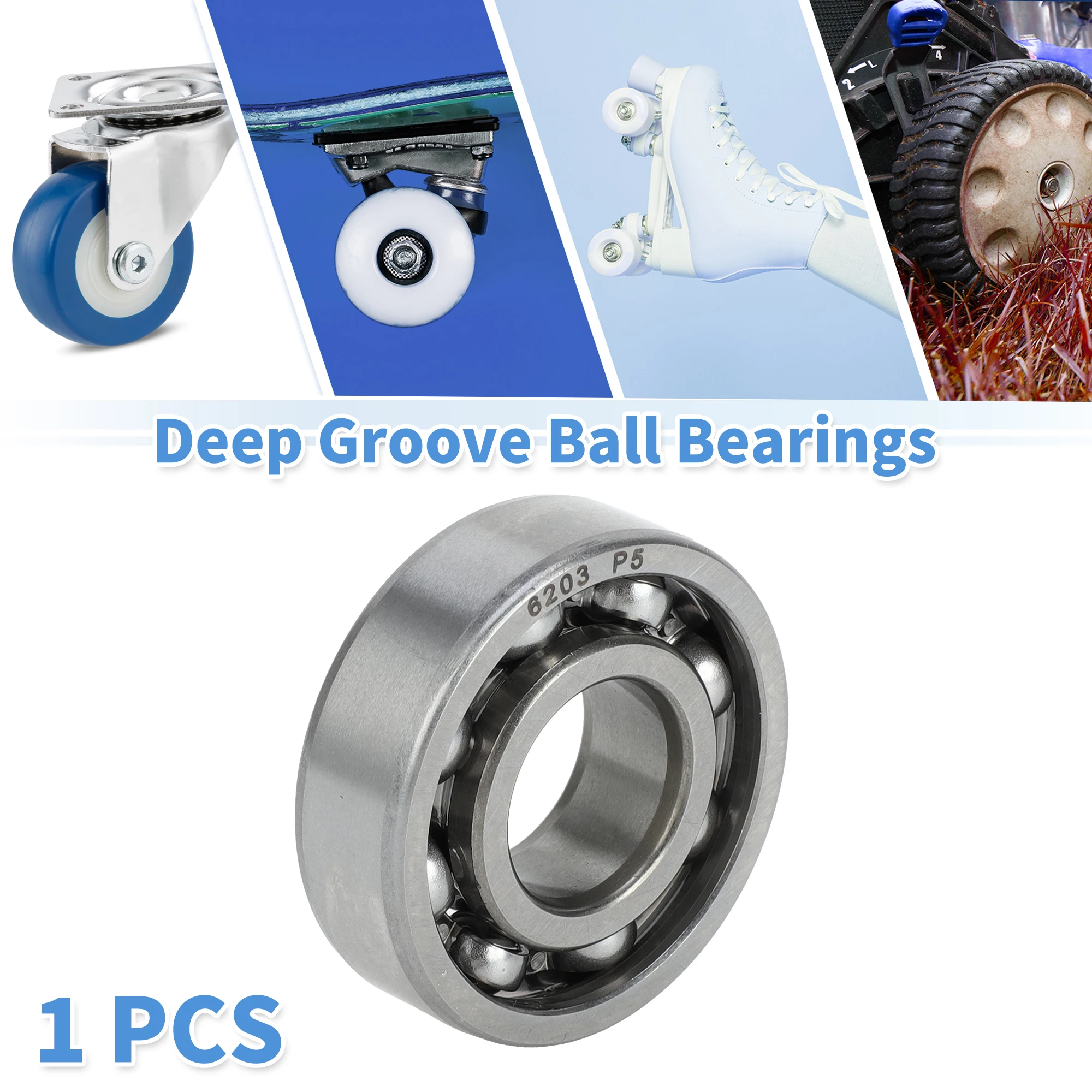 Motoforti 6203 & Deep Groove Ball Bearings P5 17x40x12mm Lubricated Bearings Open Type Silver Tone Scooter Skateboard Wheel