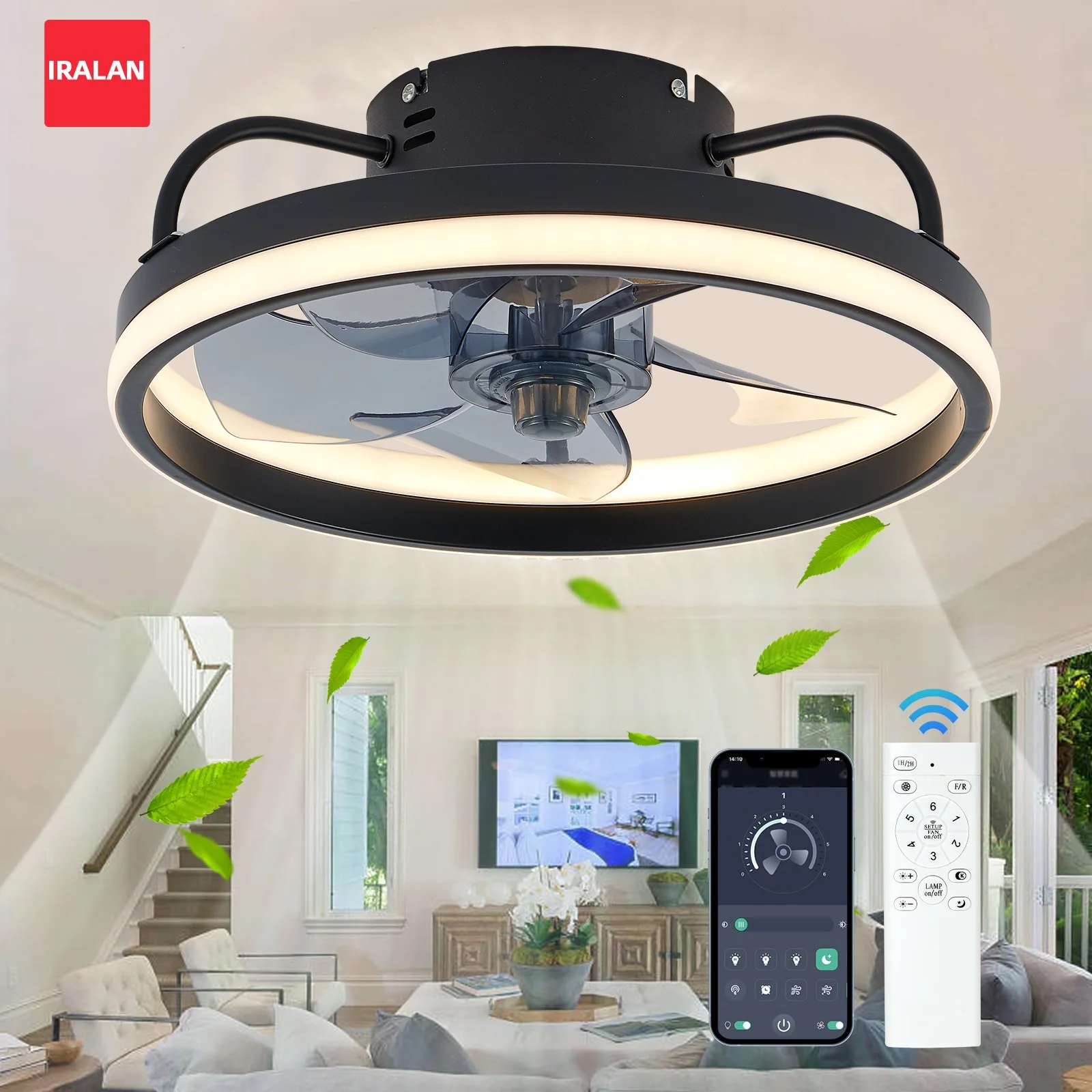 

IRALAN Smart LED Ceiling Fan With Light 6th Gear Wind Speed Timer Fan Light APP Remote Control Ceiling Lamp Fan for Bedroom