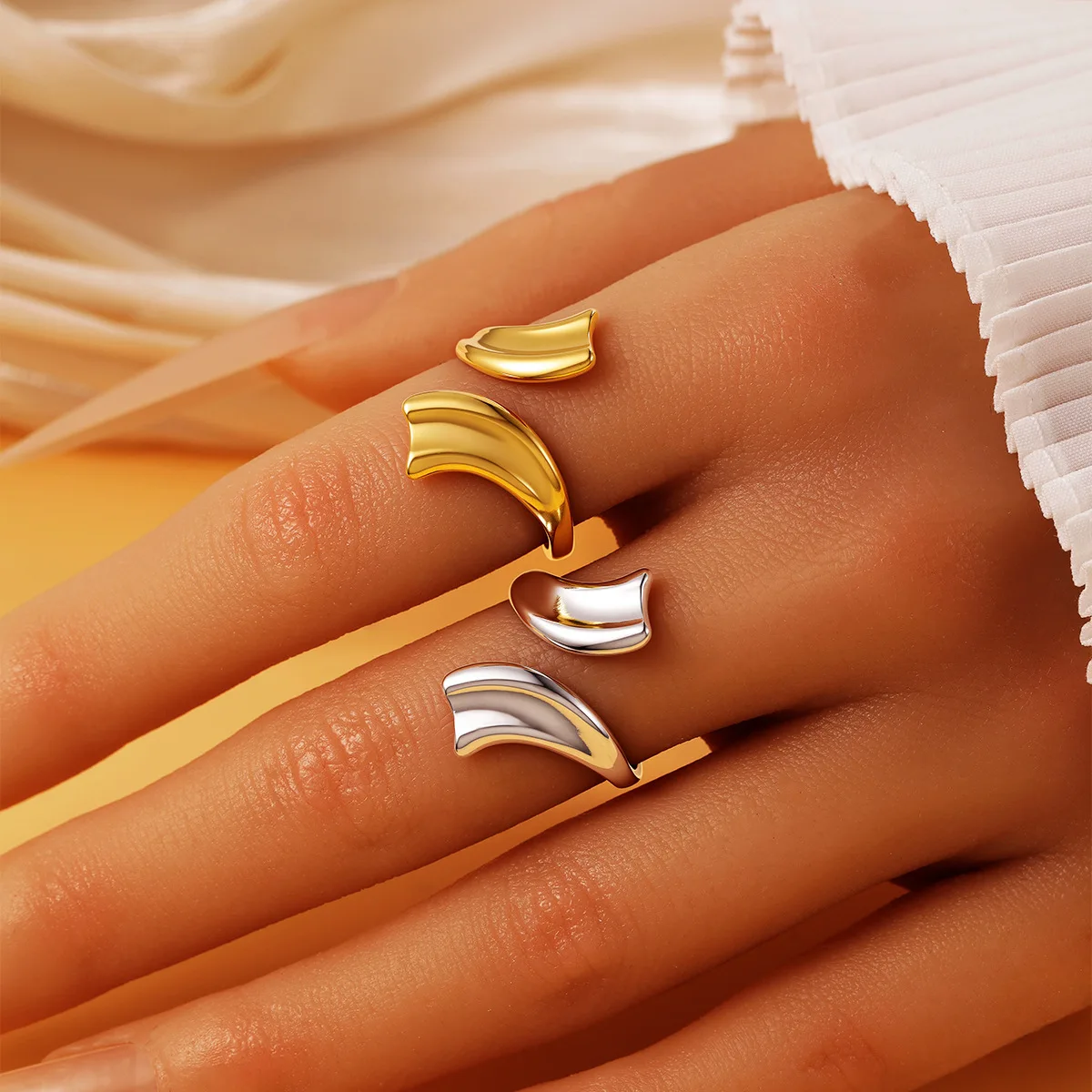 tassel wrinkle Vintage Open knuckle rings for women Gold Color waterproof Stainless Steel Adjustable Open Finger Ring jewelry