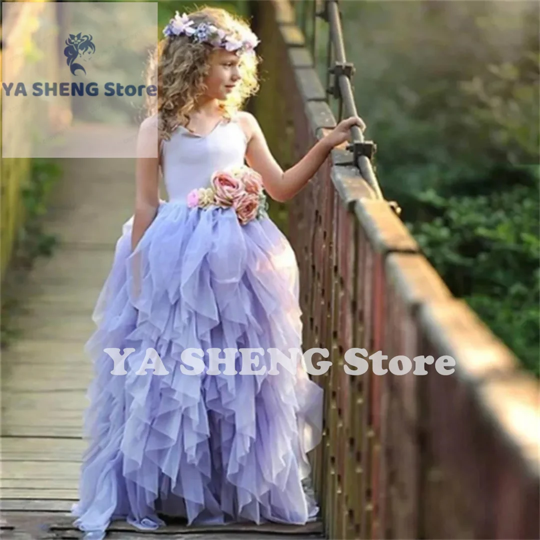 Flower Girls Dresses Sleeveless Layered Lovely Wedding Party Dance Beauty Pageant Fantasy Kids Gift First Communion Birthday