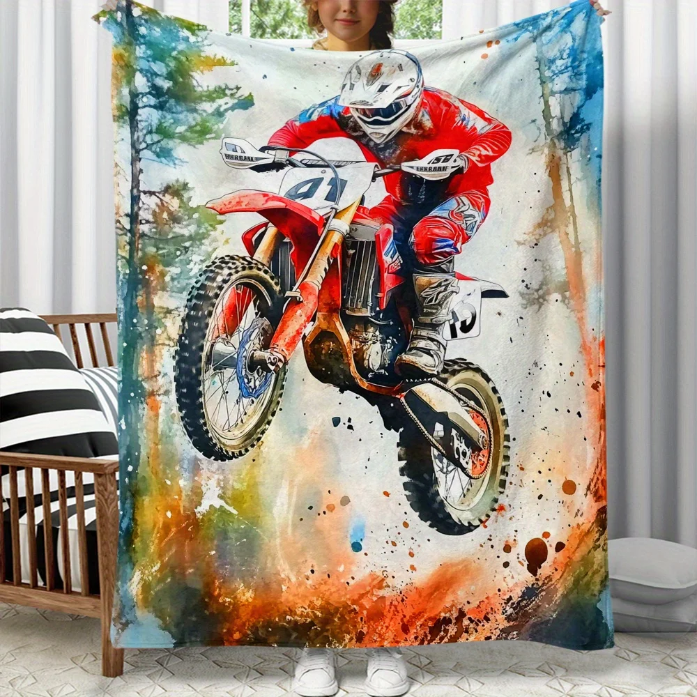 Dirt bike rider motocross action splash artwork blanket off road racing adventure gift for bikers sports enthusiast outdoordecor