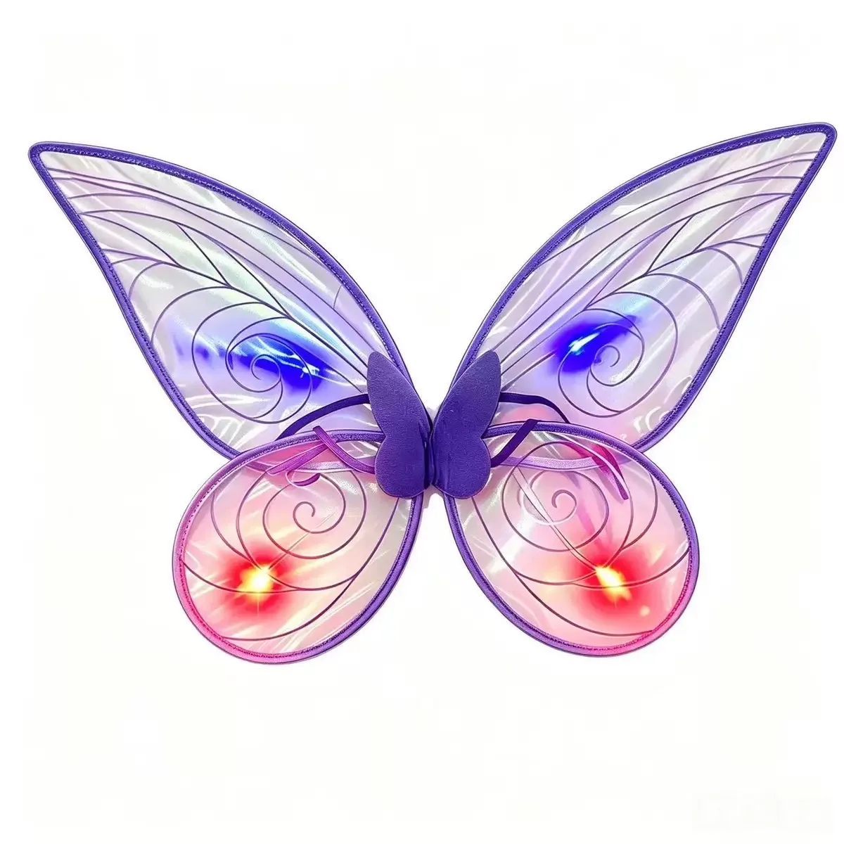 LED Light‑up Butterfly Fairy Wings Cosplay Prop,Glowing Transparent Pink Wing Accessory,Halloween Night Masquerade Carnival Role