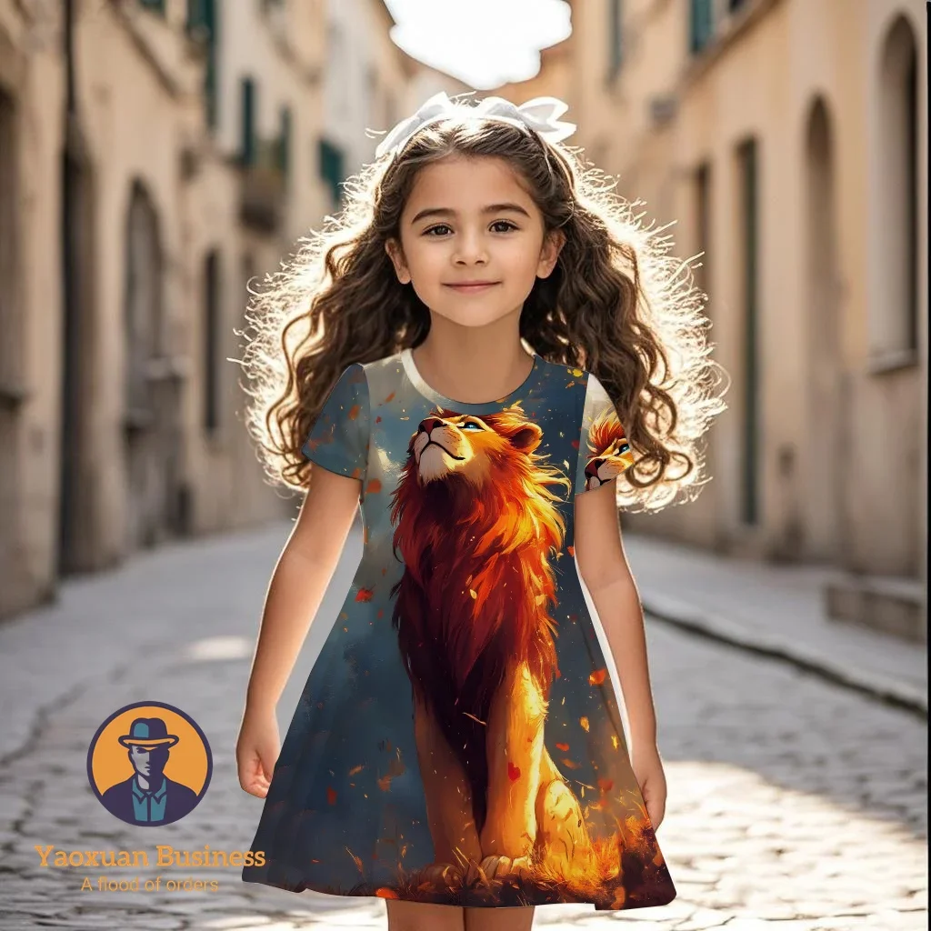 

Best Selling 3D 2025 The Lion King Dress Kids Teens Girls Cartoon Print New Summer Party Trendy Fashion