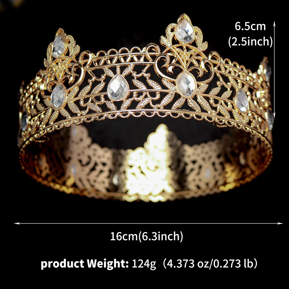 Klassische Legierung Runde Krone Strass König & Königin Tiara Ornament Braut Hochzeit Party Anlass Festliches Kleid Haaraccessoires – Detail 1