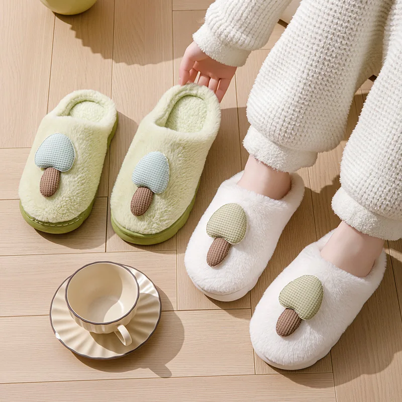 Warm Open‑Heel Cotton Slippers for Women Men Cartoon Soft Faux Fur Comfortable Non‑Slip Indoor Home Slides Shoes