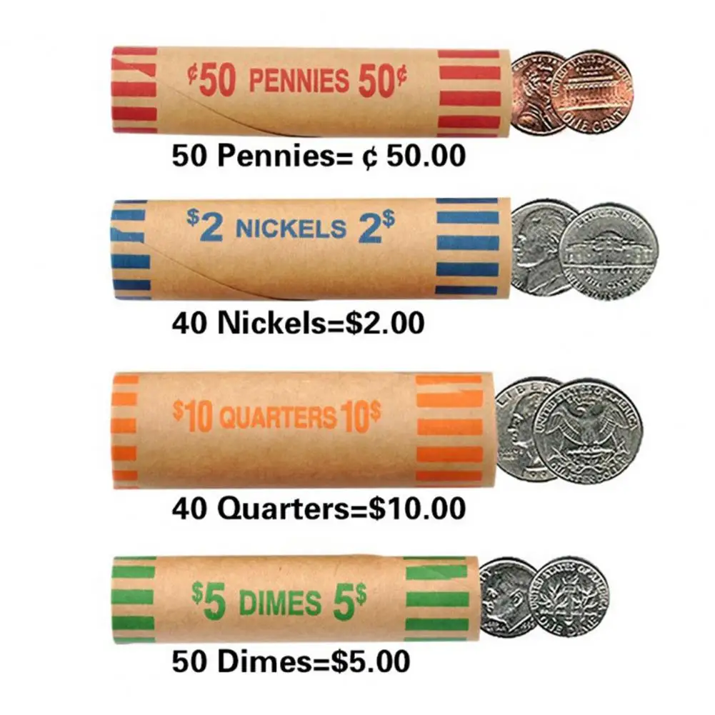 Assorted Color-coded Coin Wrappers 10pcs Preformed Rolls for Banks Retail Stores Coin Exchanges