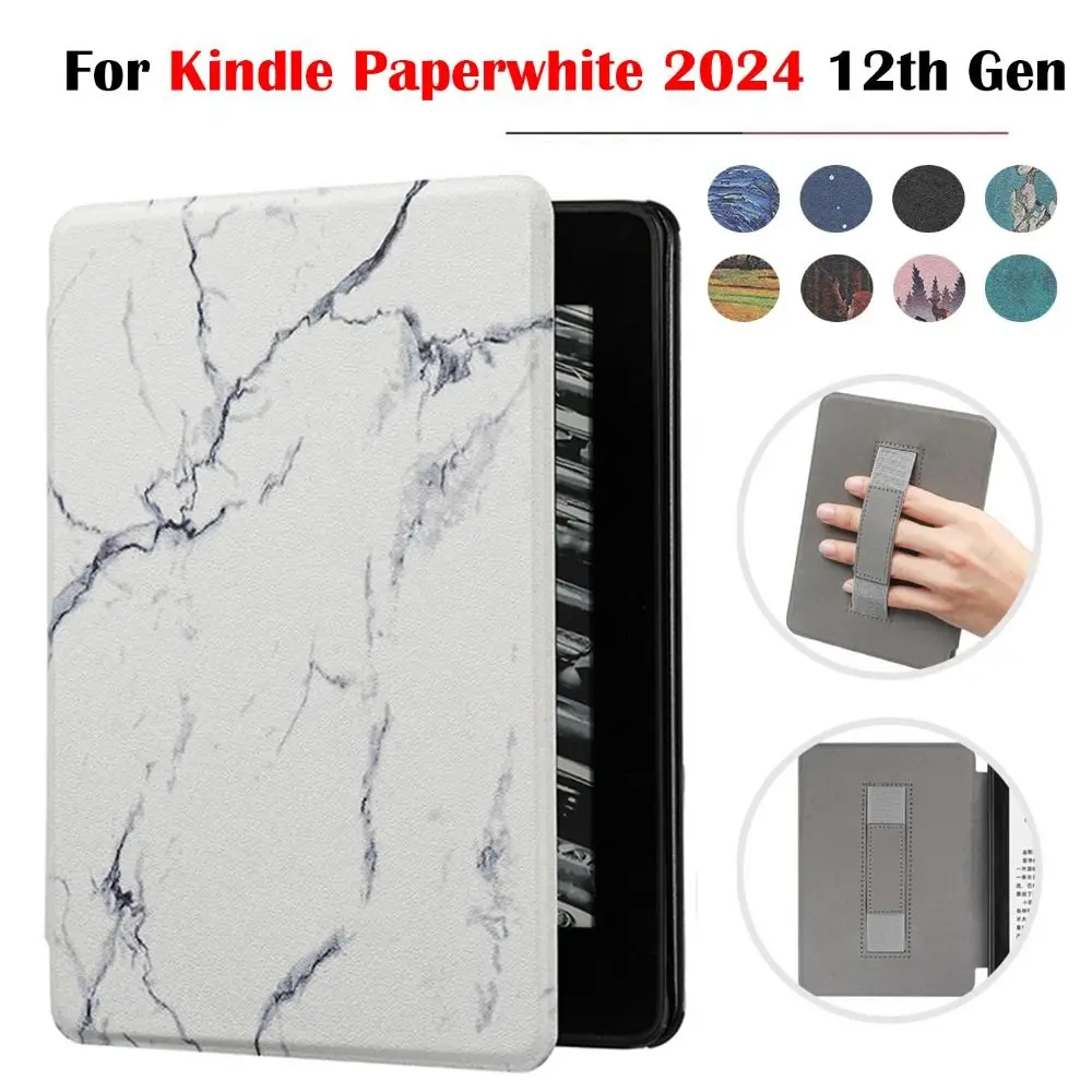 Leather 7 inch e-Reader Cover with Hand Support KPW6 Protective Shell for Kindle Paperwhite 2024 7 inch (12th Gen)/Colorsoft