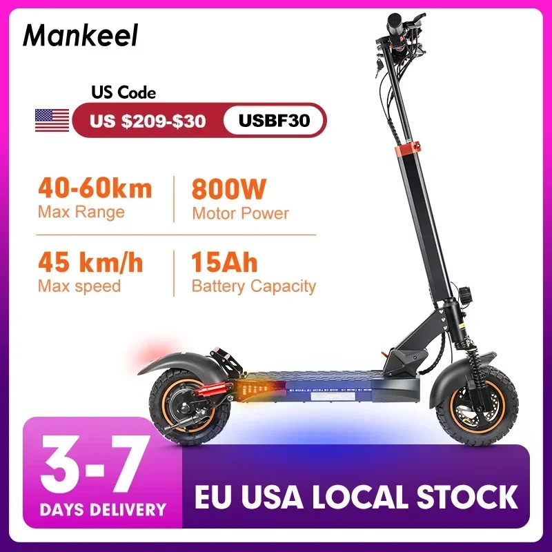 Mankeel MX-14 800W Powerful Electric Scooter 15AH 28MPH Off Road Foldable E-scooter 37 Miles Range Electric Kick Scooter Adult