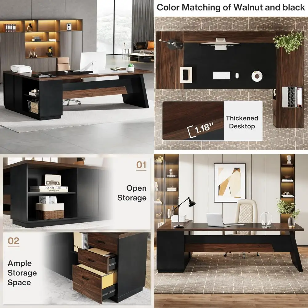 

L-Shaped Executive Desk, 78" Modern Office Desk with Drawers and Lateral File Cabinet, Large Computer Desk with Storage Shelves