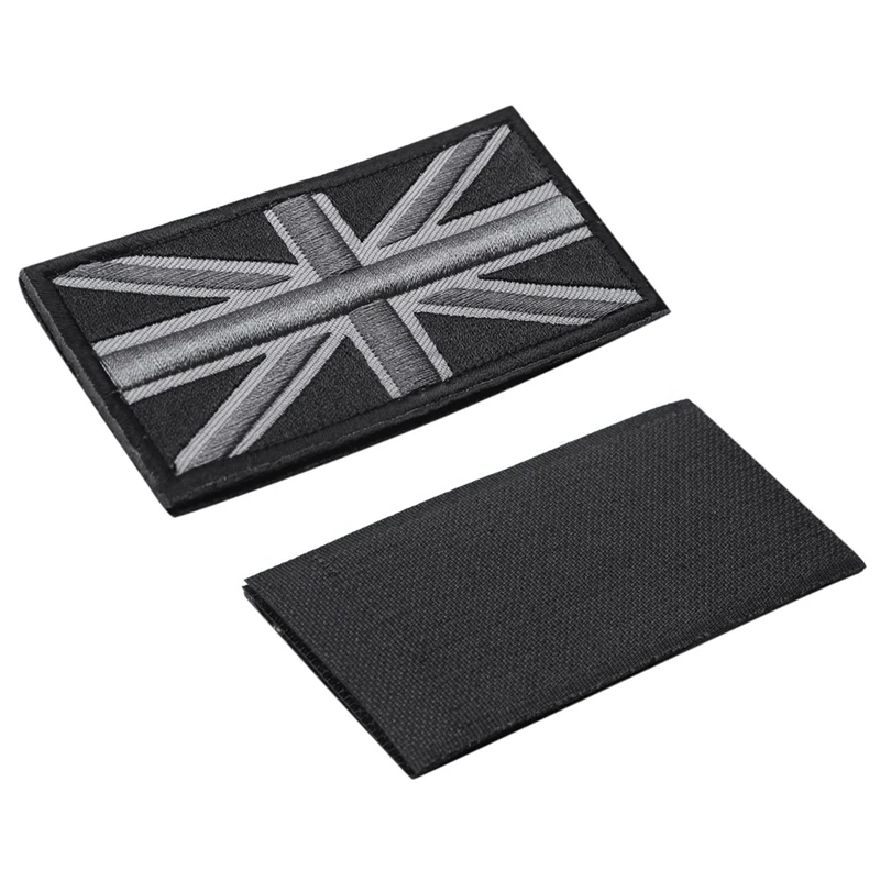 2X moda flaga Union Jack flaga wielkiej brytanii naszywka kij powrót 10Cm X 5Cm nowy, (czarny/szary)