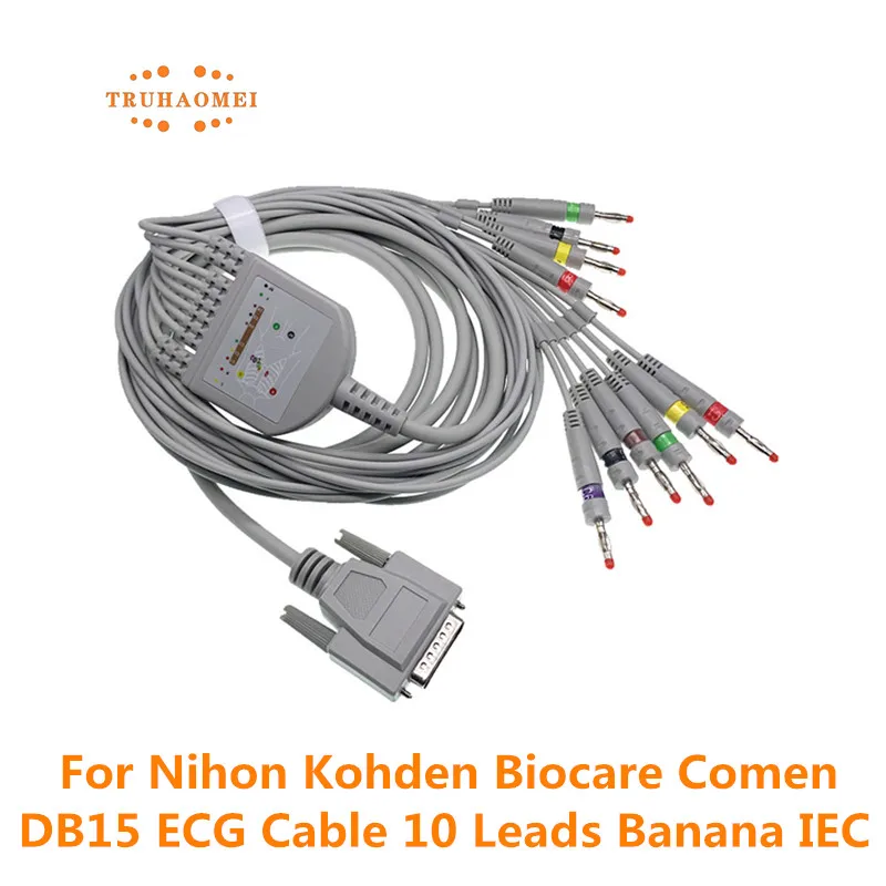 For Nihon Kohden EKG Cable Biocare ECG Cable Comen One Piece 10 Leads DB15 Banana 4.0 Full Set Suction Limb Clip Electrode Pads