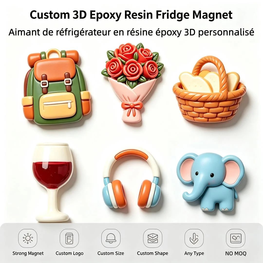 Wholesale Custom 3D Epoxy Fridge Magnet Personalized Creative Fridge Magnet UV Printing Resin Refrigerator Magnets Sticker