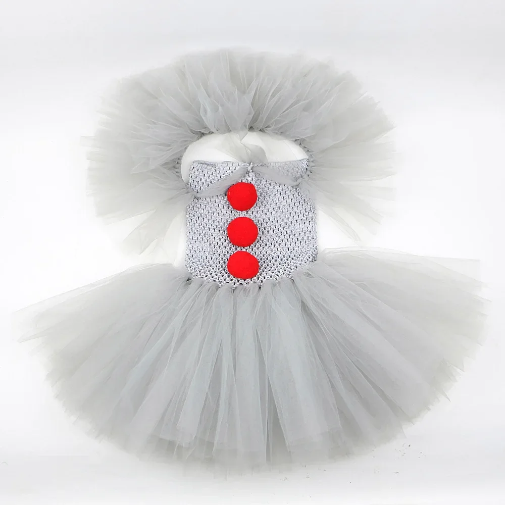 Halloween Gray Joker Girls Costume Tutu Dress Creepy Clown Kids Carnival Party Cosplay Clothing Children Tulle Fancy Dress 2-12Y