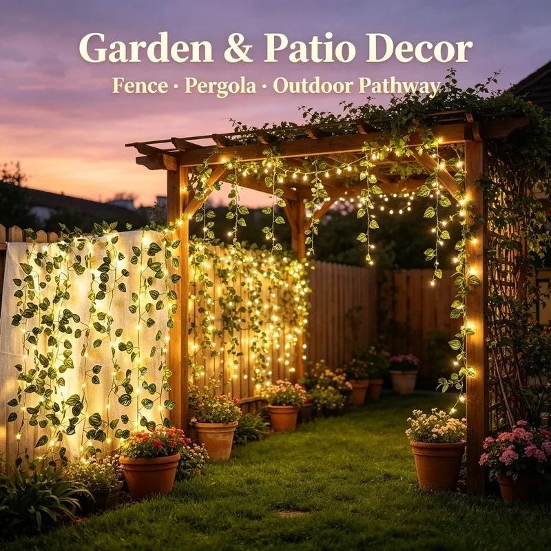 2M Artificial Leaf LED String Lights, 20 LED Battery Operated Flower Garland Fairy Lights for Party Garden Decor view 3