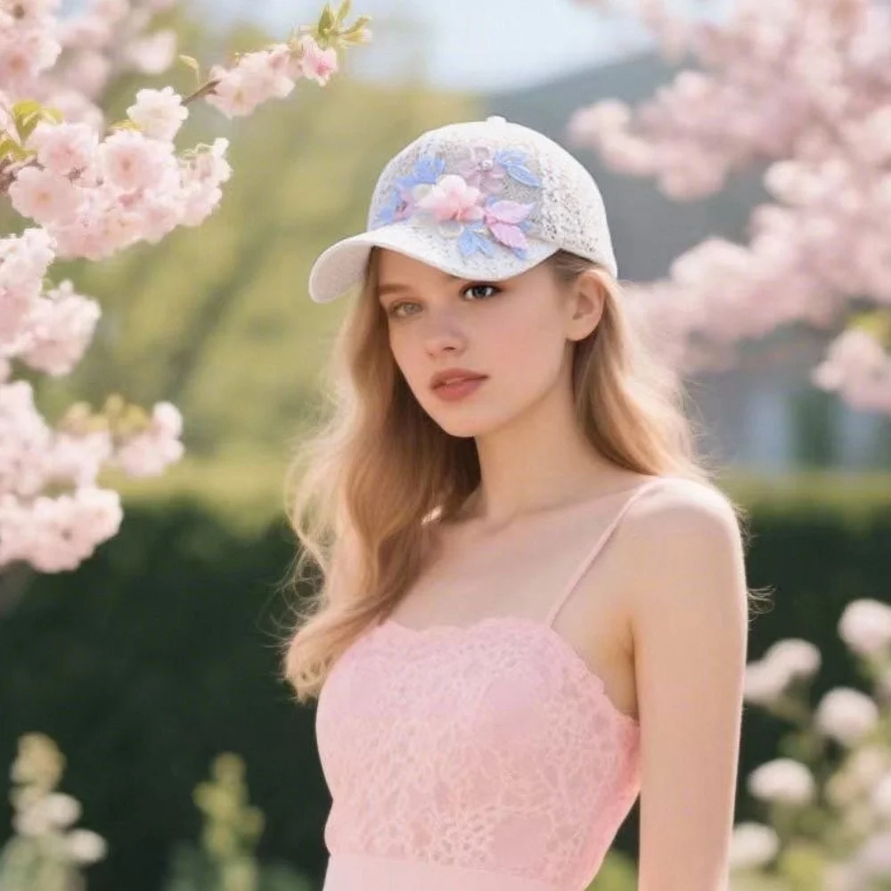 Women's Lightweight Mesh Lace Floral Baseball Cap Adjustable Velcro Sequins, Perfect for Parties Picnics