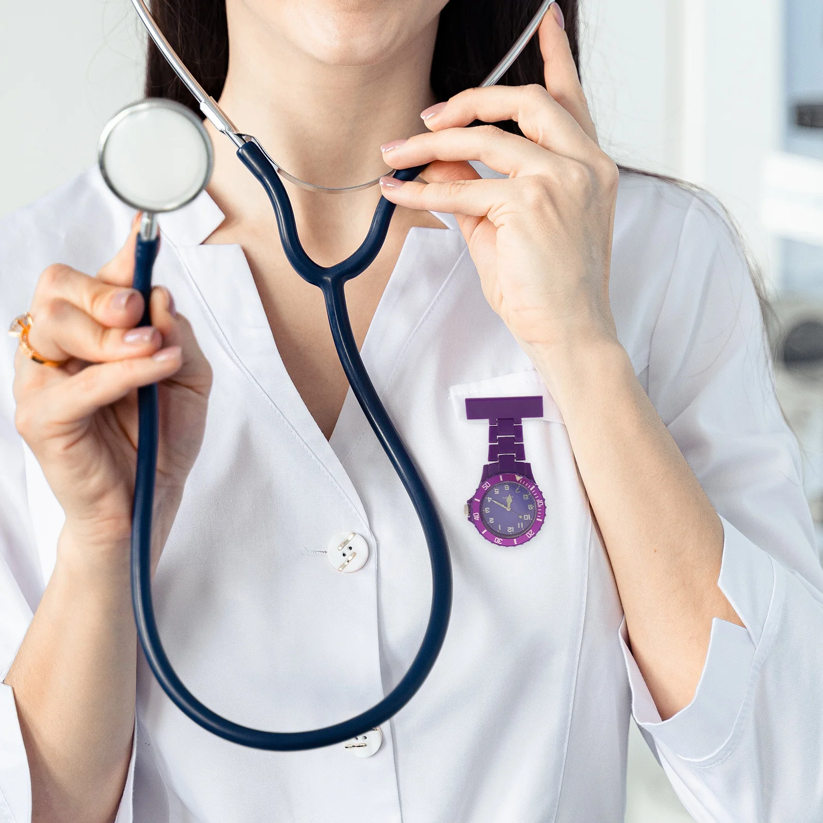 

Brooch Watch Nurse Doctor Pin Design Purple Clear Number Pocket Watch Accurate Time Keeping Gift for Women Men