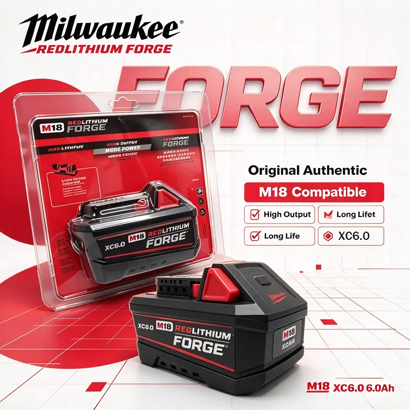 100% Original Milwaukee M18 XC6.0 FORGE Battery,,For M18 Series Cordless Power Tools Compatible 48-11-1861 Stable Output Battery