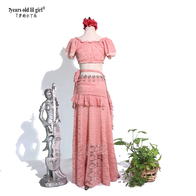 الدانتيل تنورة واحدة الشق بدلة الرقص الشرقي CBB110