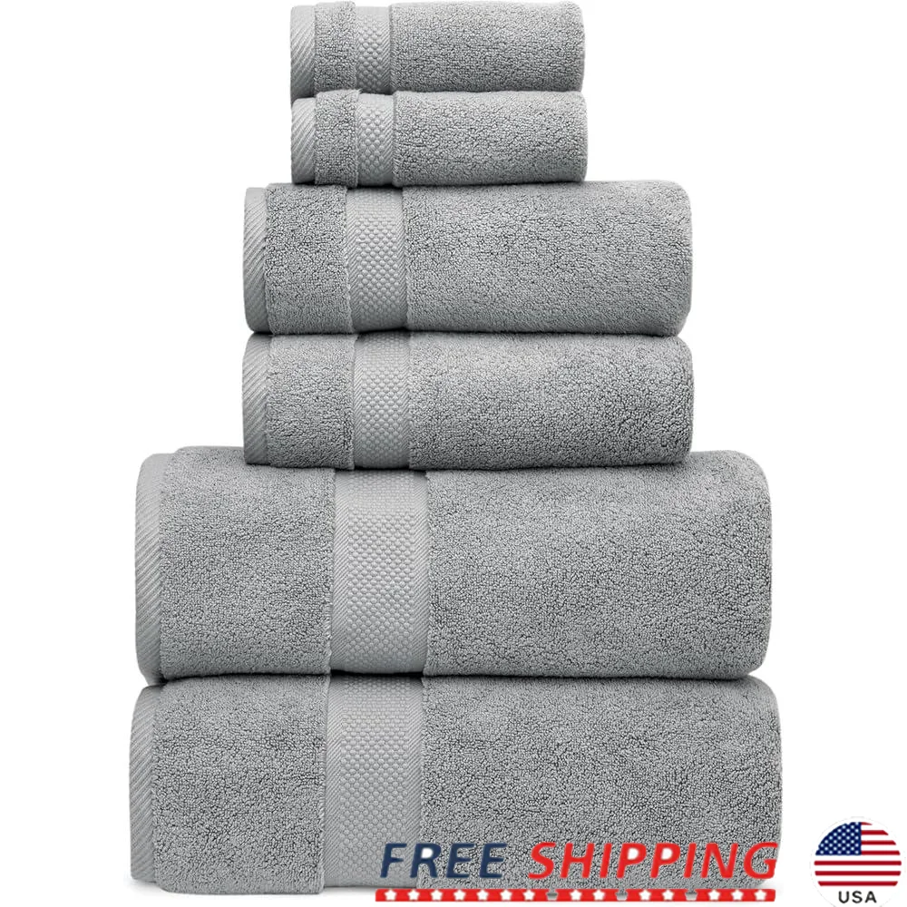 100% Organic Zero-Twist Cotton Towels 6 Piece Set Luxury Bath Towels Ultra Soft Plush Highly Absorbent Quick Dry Gentle Skin