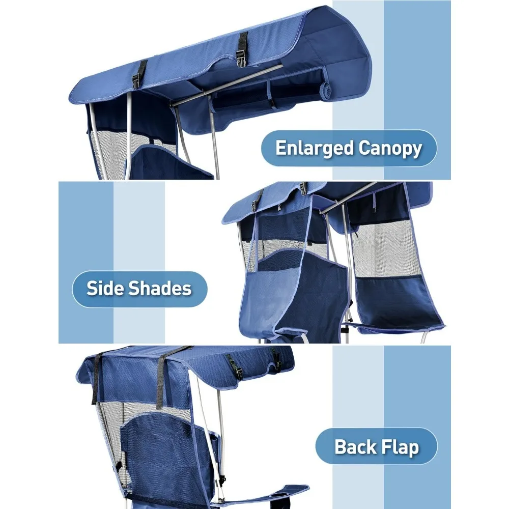 Beach Chair with Canopy Shade, Canopy Beach Chair for Adults with Cup Holder, Side Pocket for Camp