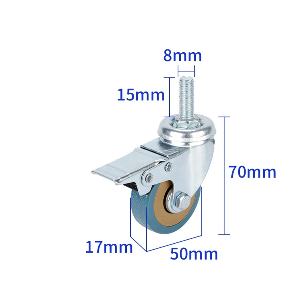 Silent PVC 4Pcs 2 Inch Swivel Caster Wheels Heavy Duty Caster M8x15mm Threaded Stem Wheels For Carts workbench Equipment Tools