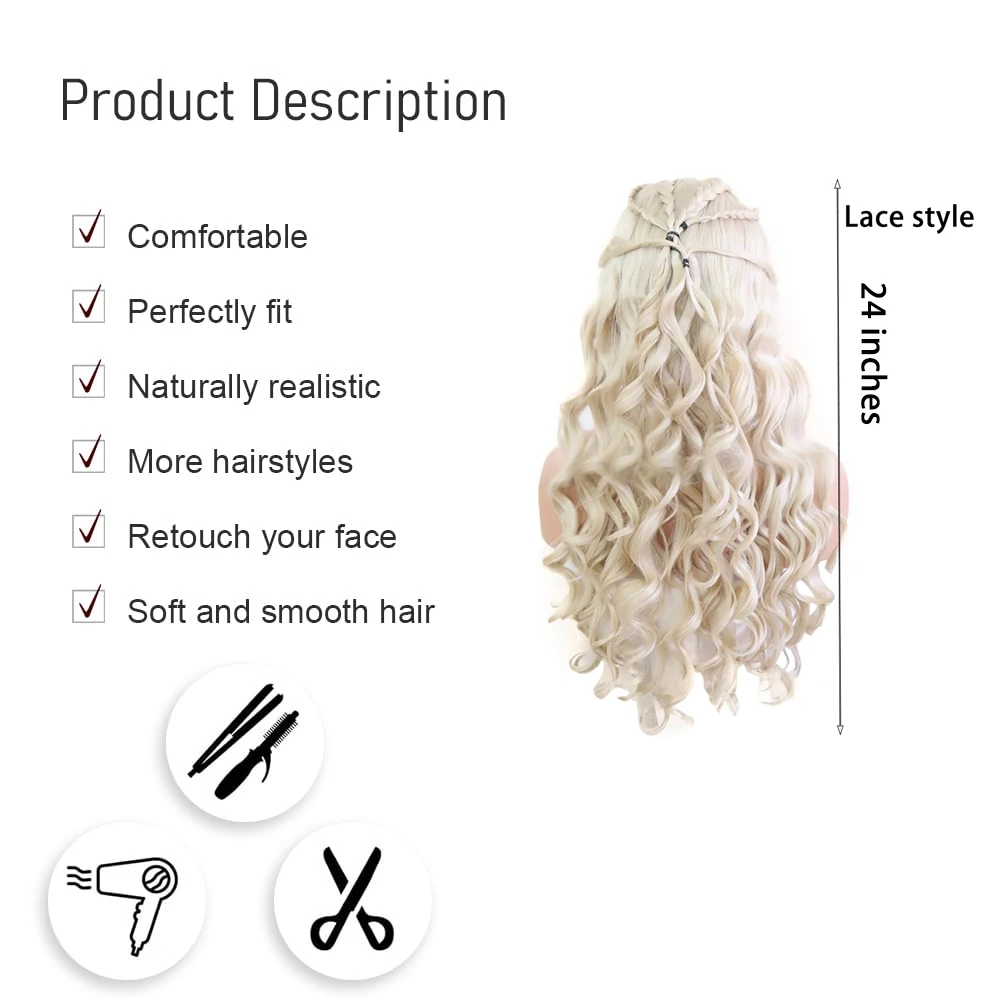 Daenerys Targaryen Cosplay Wig 13*4 Front Lace Synthetic Hair Halloween Carnival Daily Party High-Quality Long Curly Hair