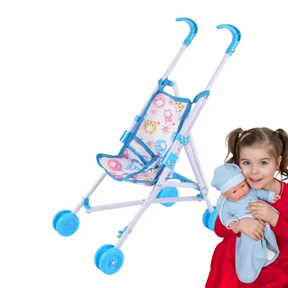Durable Interactive Dolls Pram Plastic Stable Handcart Play Stroller for Boys Girls Babies