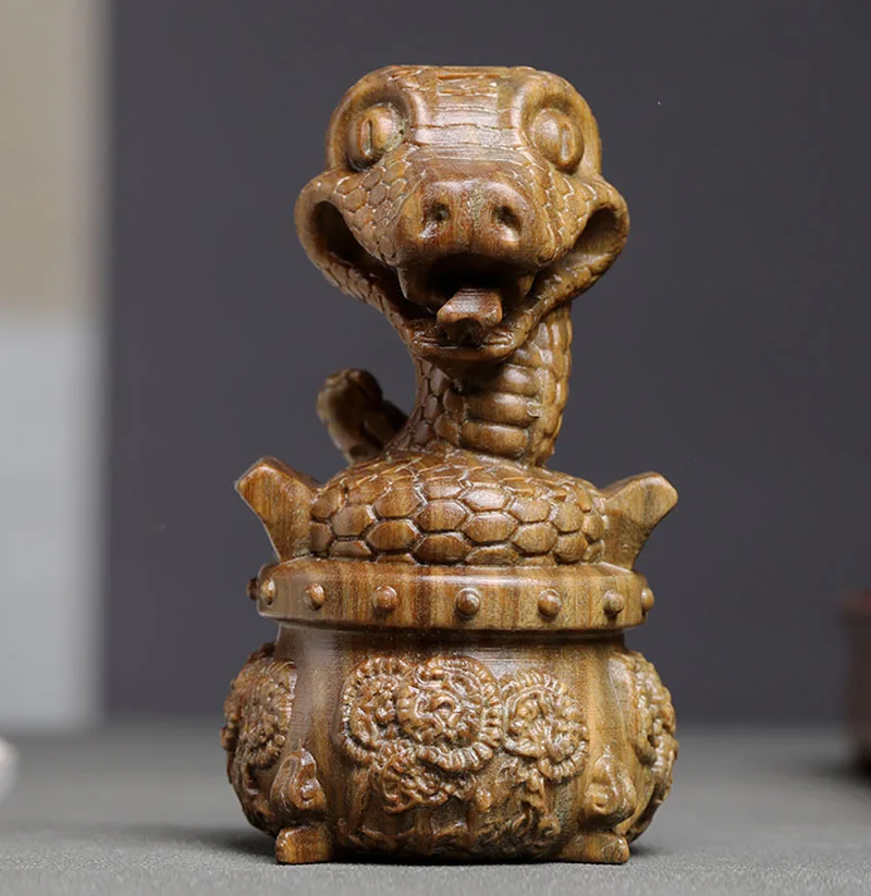 

XS762-9,8 см прекрасная змея на барабане, зеленая сандаловая скульптура, украшение в виде животного зодиака, подарок, миниатюрные украшения