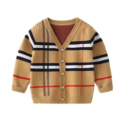 2-8T Toddler Kid Baby Boys Girls Cardigan Sweater Autumn Winter Knit Clothes Long Sleeve Plaid Fashion Knitwear Cute Streetwear