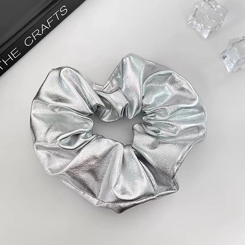 Laço de cabelo de metal prateado para mulheres Y2k Scrunchies doce, simples, elástico, faixa de cabelo, acessórios para cabelo, headwear diário, corda de cabelo retro