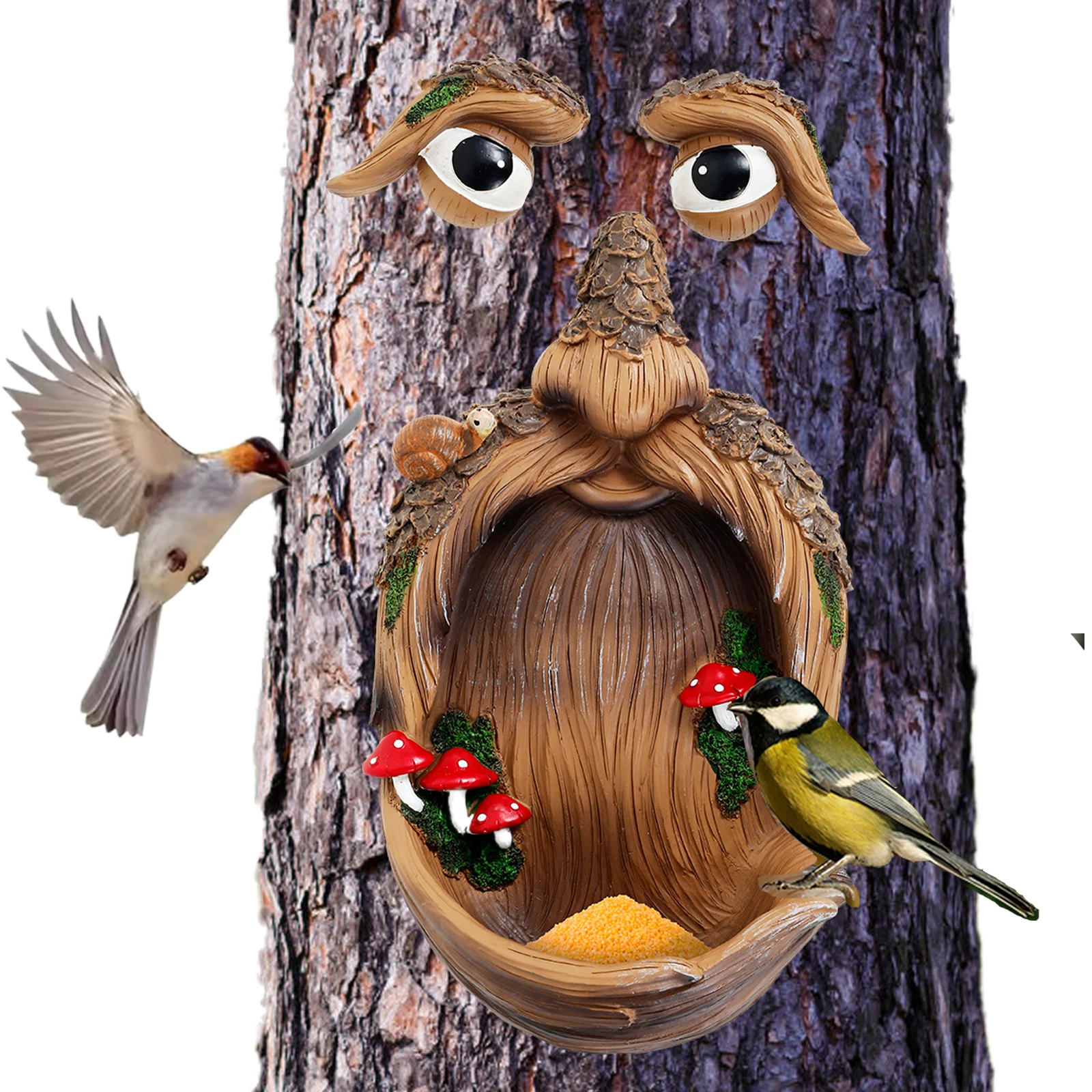 

Tree Faces Bird Feeder Decorative Outdoor Old Man Face Bird Feeder Unique Garden Easter Art Decor Resin Crafts for Yard Outside
