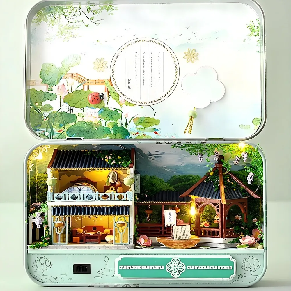 DIY Iron Box Hut TH6 Summer Landscape Hand-assembled Miniature 3D Lotus Pond Pavilion For Shop decoration/Birthday Gift