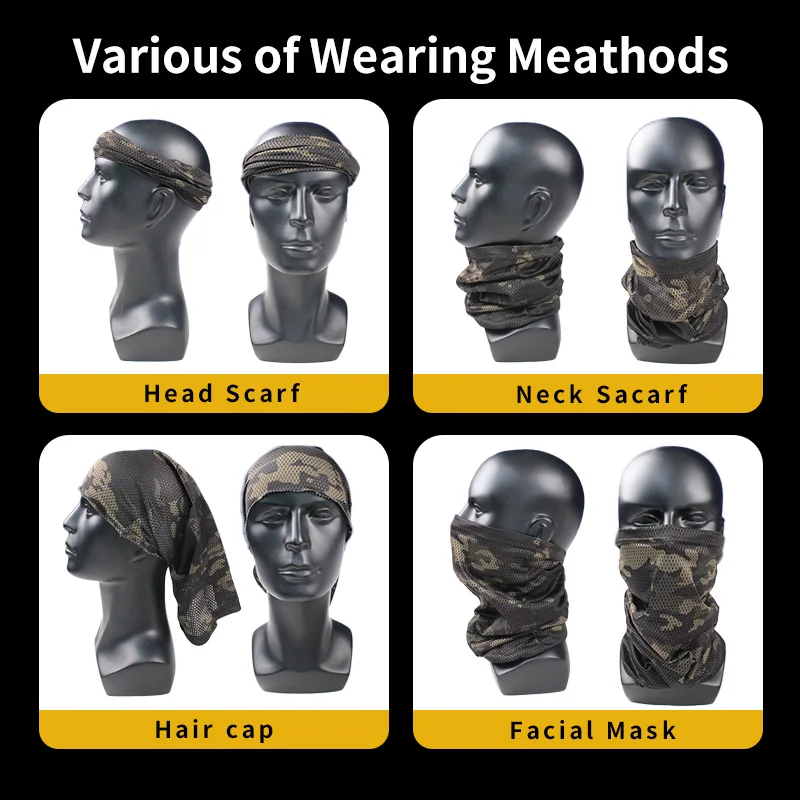 MCBK Black Camouflage Printed Neckerchief Tactical Face Mask for Summer Outdoor Activities Sun Protection Windproof Headscarf
