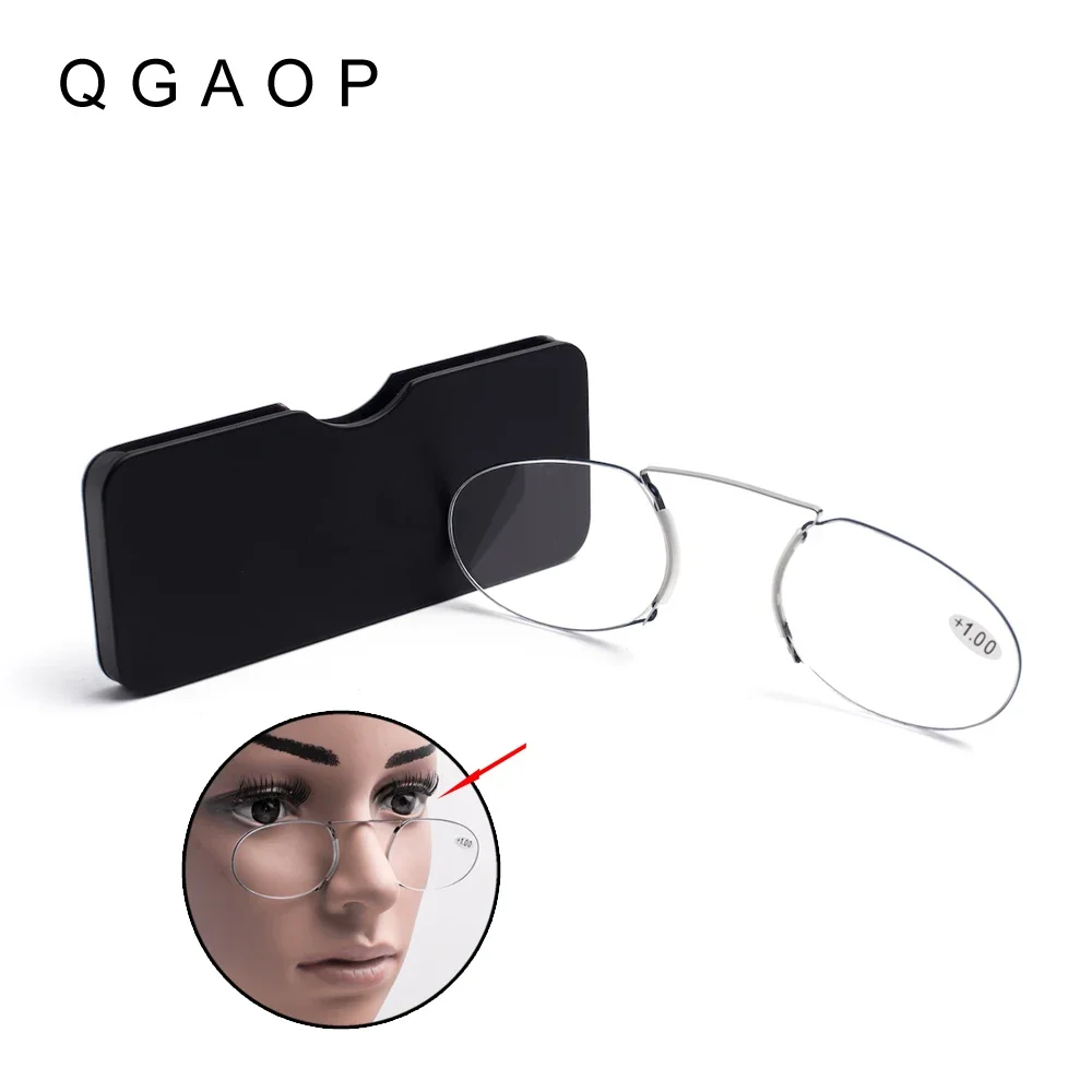 Rimless Foam Reading Glasses Nose Clip on For Men Pince-Nez Portable Mini Women Magnifier Glasses Oval with Case +1 1.5 2