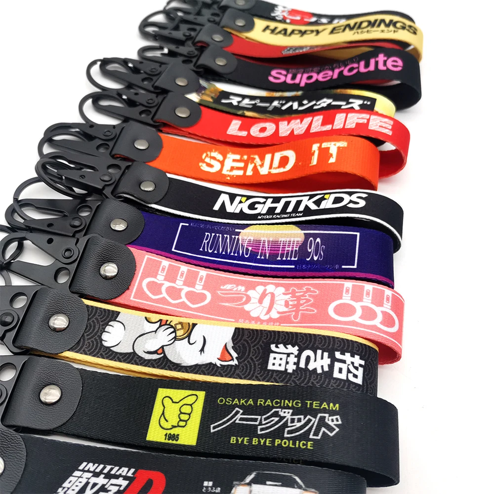 JDM Car Key Strap Keychain Key Ring Lanyard Tags Low Life Key Strap Tow Car Motorcycle Keyring Key Chain Fortune Cat Accessory