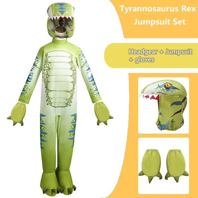 Halloween Dinosaur Costum for Kids Tyrannosaurus Rex Cosplay Costumes Boys Carnival Party Jumpsuit Xmas Set Chameleon Costume