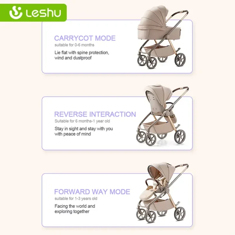 ขายร้อน Travel Baby Carriage Enfant รถเข็นเด็ก 3 ใน 1 หนังรถเข็นเด็ก Carseat รถเข็นเด็กทารก