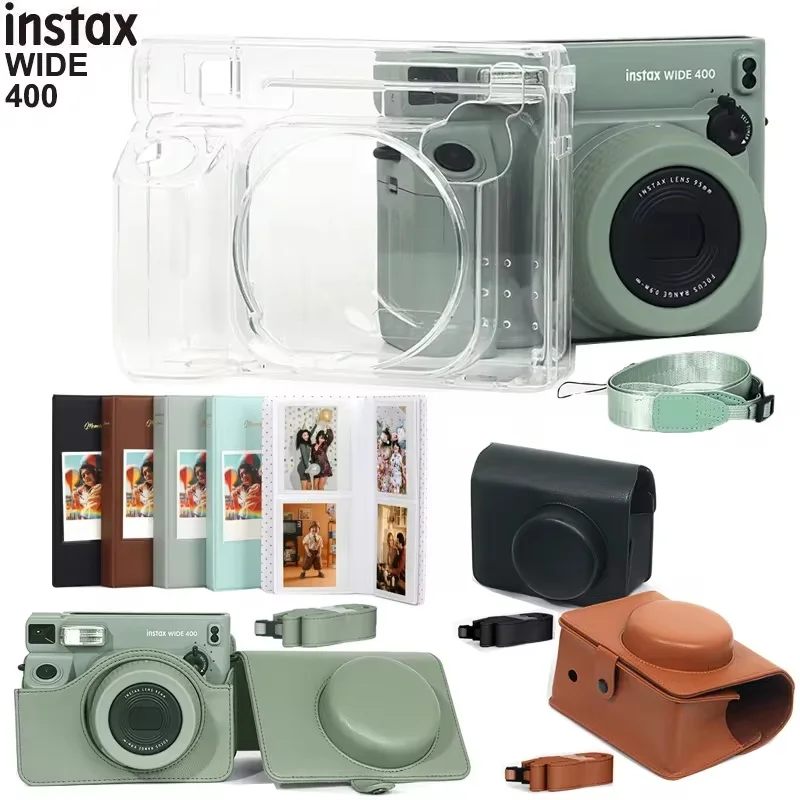 For Fujifilm Instax Wide 400 Instant Cameras Accessories Crystal Clear Cover,PU Leather Bag with Shoulder Strap,Photo Book Album