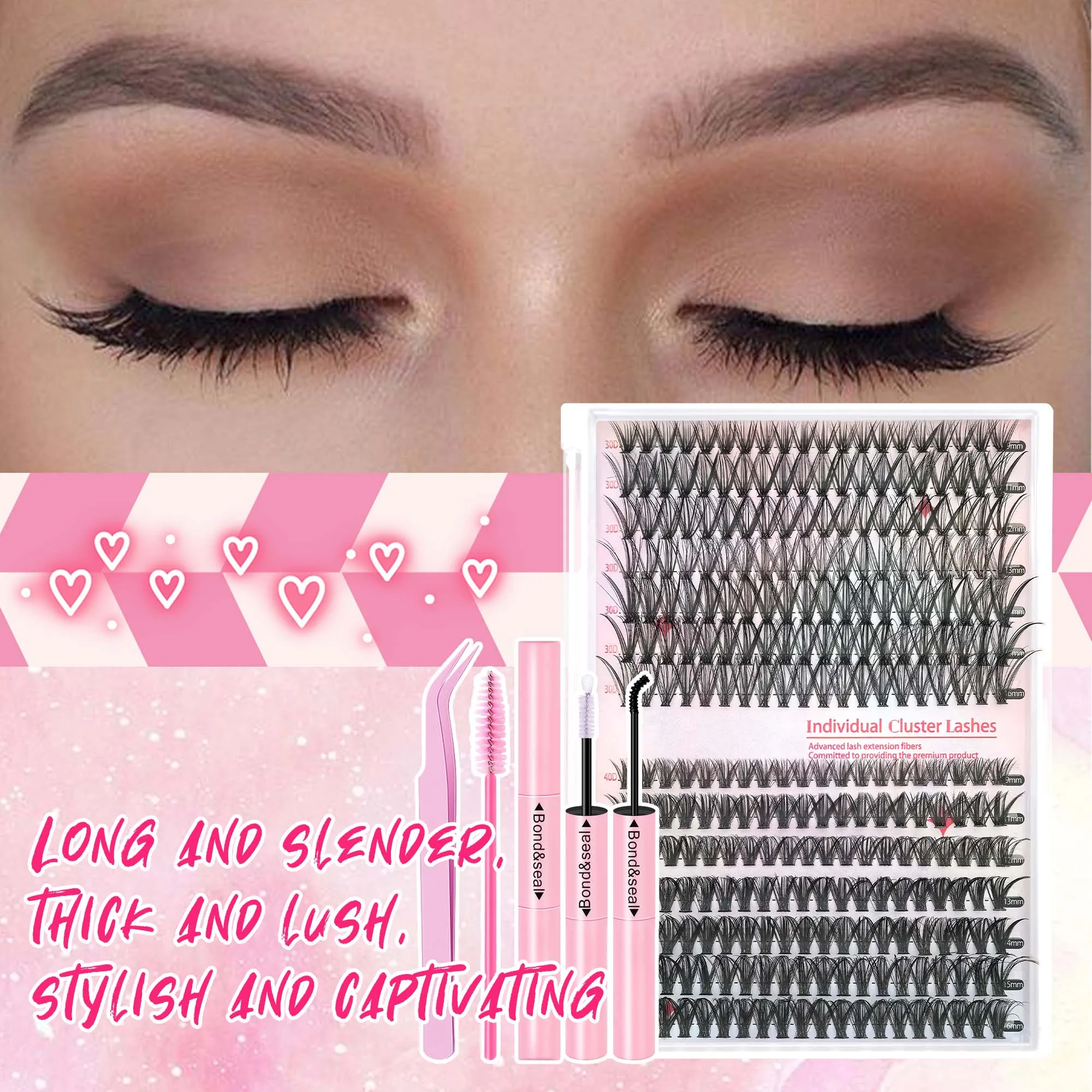 280PCS-D カールつけまつげストリップ、接着剤、ブラシ、ピンセット付き、音楽祭、クリスマス、そしてあらゆる楽しいお祝いにDIY