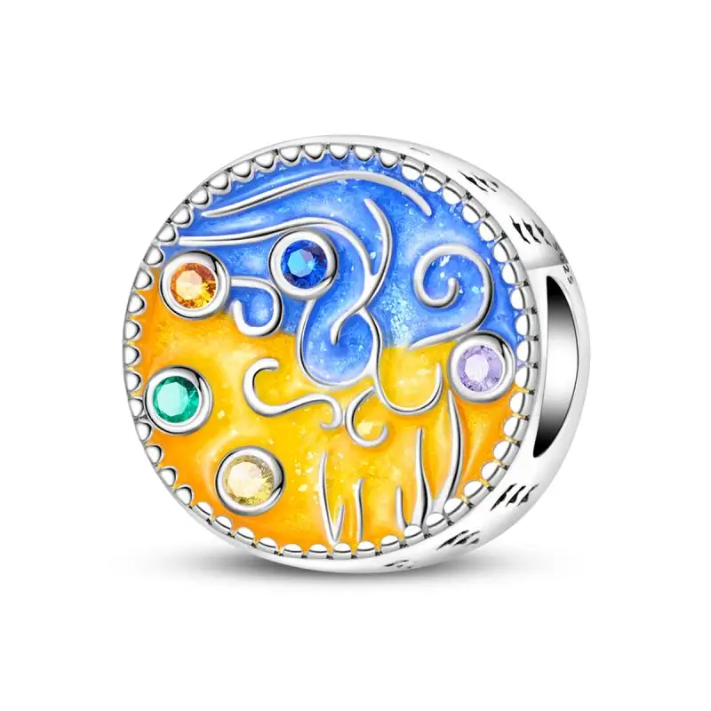 925 silver starry sky oil painting beads, suitable for personalized design jewelry chain, is the perfect gift women
