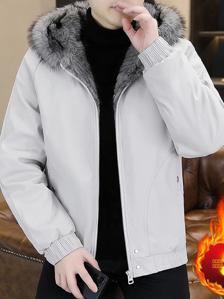 

Men's Winter Thiened Cotton Jaet Hooded Mink Fur Casual Cold-resistant Outerwear Faionable Brand High-end Cotton Clothes