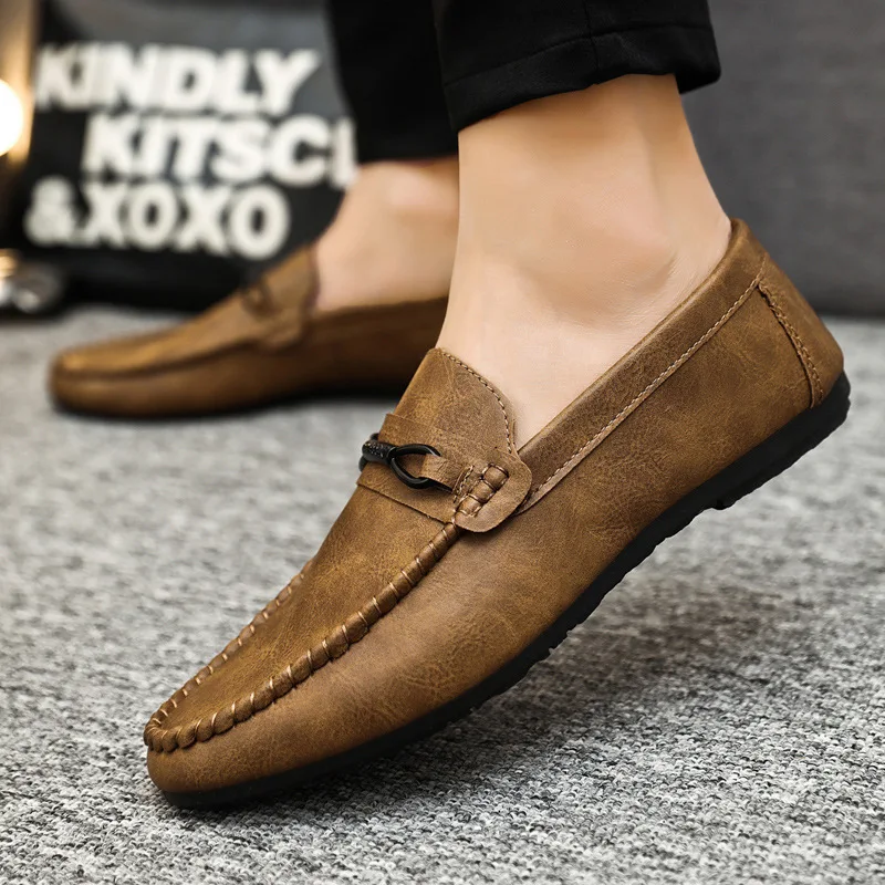 Men Casual Shoes PU Leather Luxury Brand Mens Loafers Moccasins Breathable Slip on Black Driving Shoes