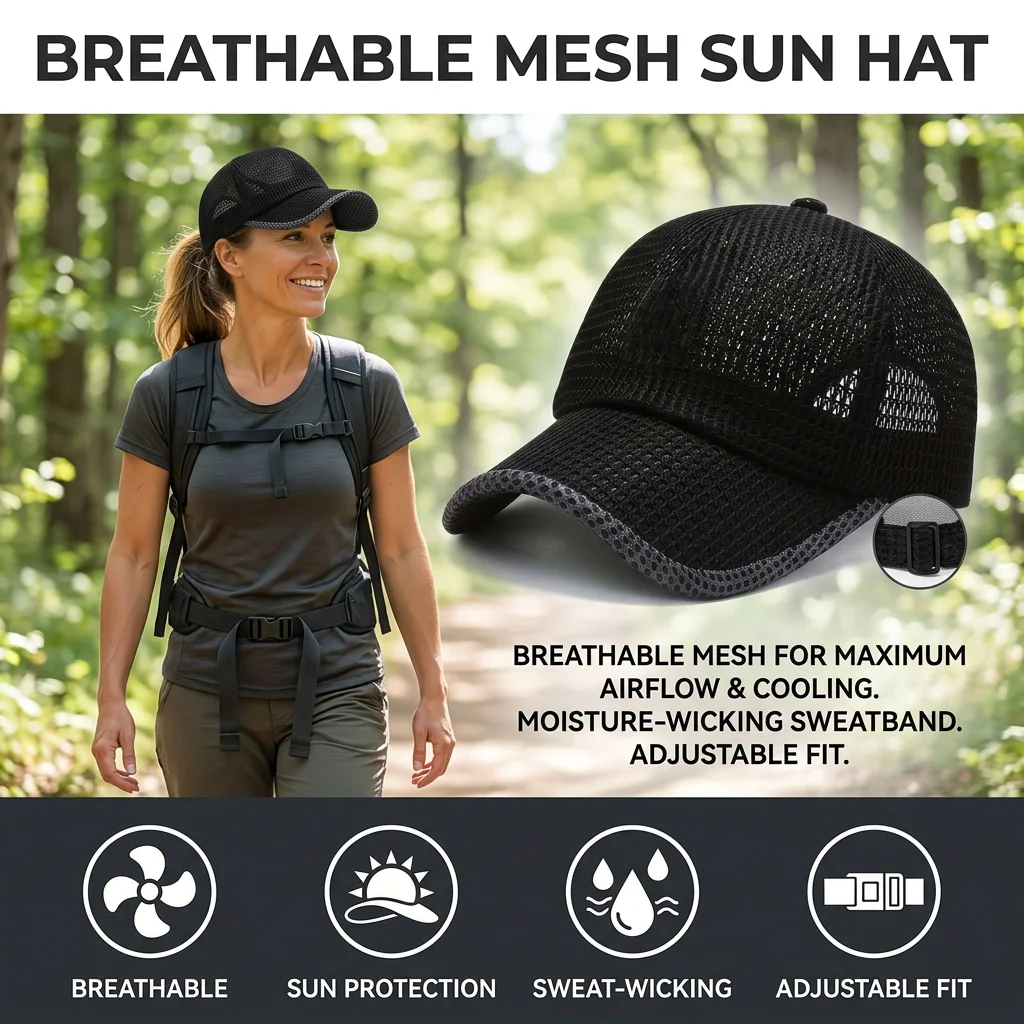 Mesh Sun Hat Breathable Baseball Cap for Outdoor Hiking Men's Large Size Cooling Sporty Headwear Lightweight Durable Gear
