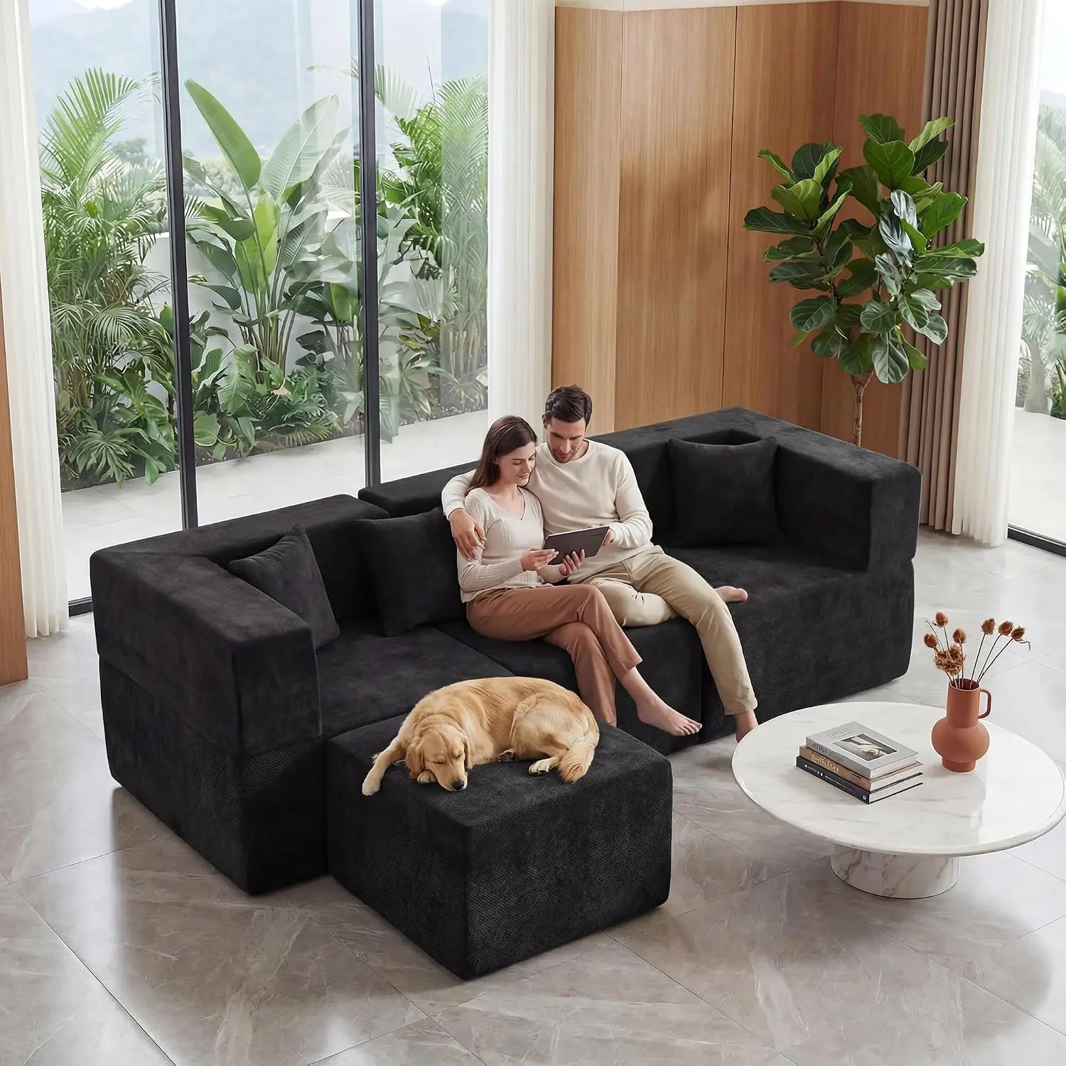 103'' Oversized Boneless Sectional Couches for Living Room, 4-Seat L Shaped Cloud Couch, Modular Sofa with Ottoman, Customized