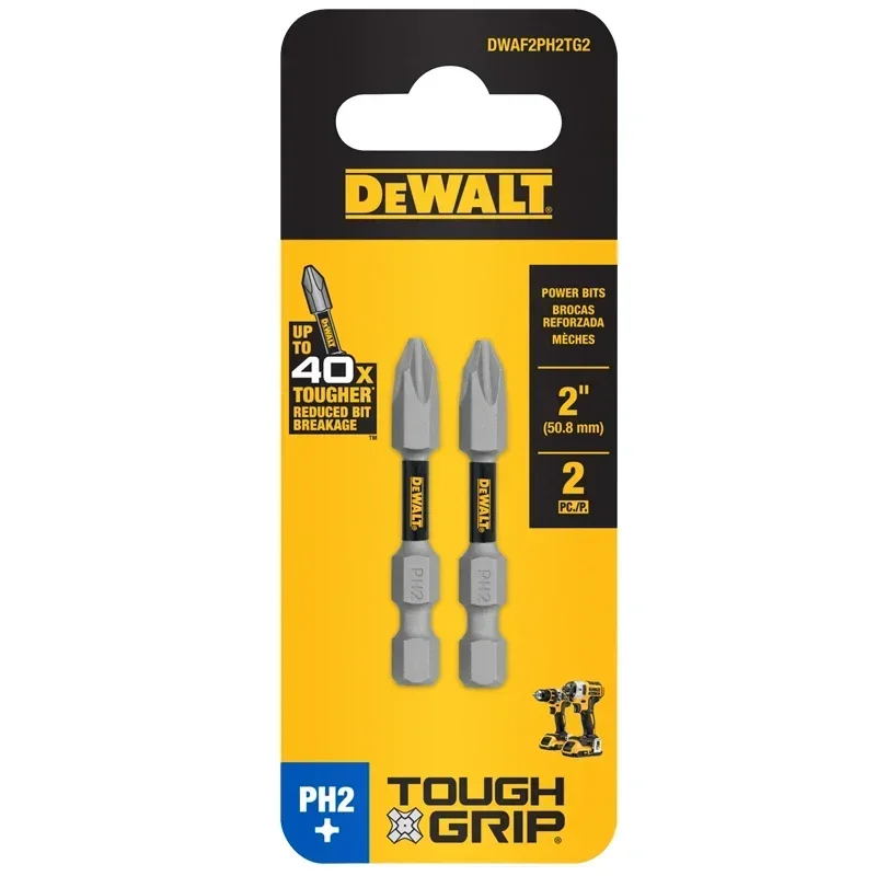 DEWALT DWAF2PH2TG2 TOUGHGRIP™ 2IN 2PK Impact High Speed Steel Screwdriver Bit Impact Drill Driver Bits Power Tool Accessories