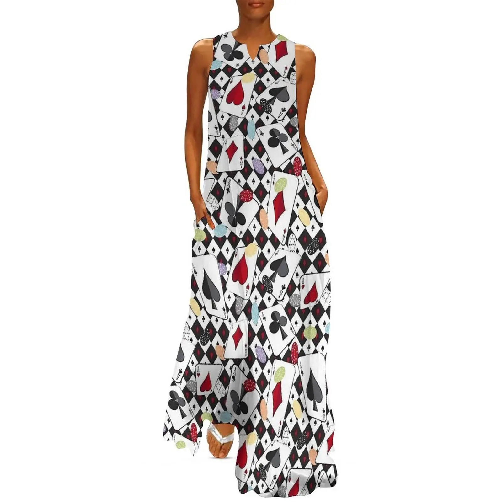 Casino Playing Card Print Dress Summer  Street Wear Bohemia Long Dresses Woman Vintage Maxi Dress Gift