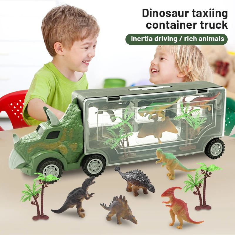 

Dinosaur Transporter Animal Model Set Portable Storage Container Truck Dinosaur Car Toy